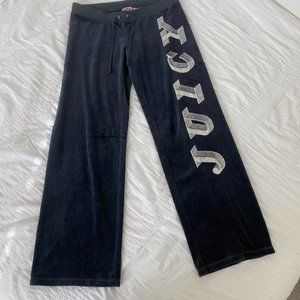 Y2K Juicy Couture “JUICY” Velour Tracksuit Sweatpants in Black Size Large